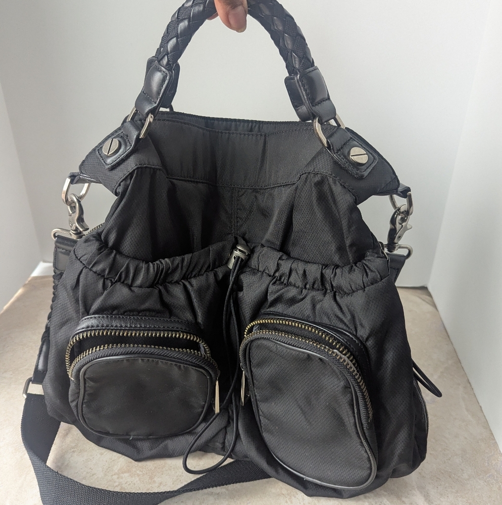 L.A.M.B. Nylon and Leather Handbag with Silver Stud & Braided Leather detail